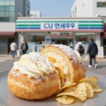 CU 편의점 연세우유 생크림빵과 감자칩 실제 구매 사진