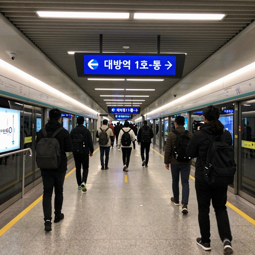 대방역 1호선과 5호선 환승 통로 현장