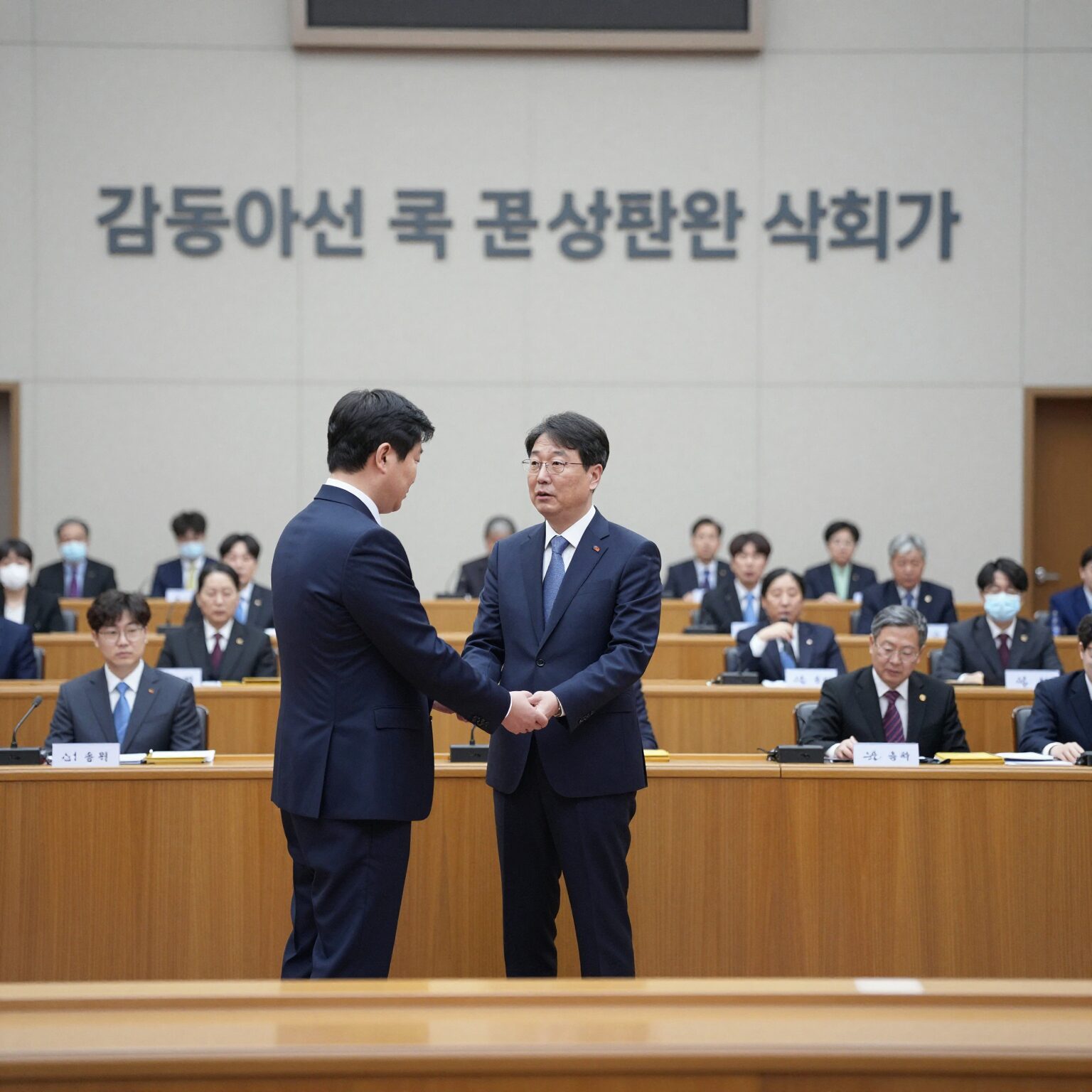김동아 국회의원이 국회 본회의장에서 정장 차림으로 선서하는 모습