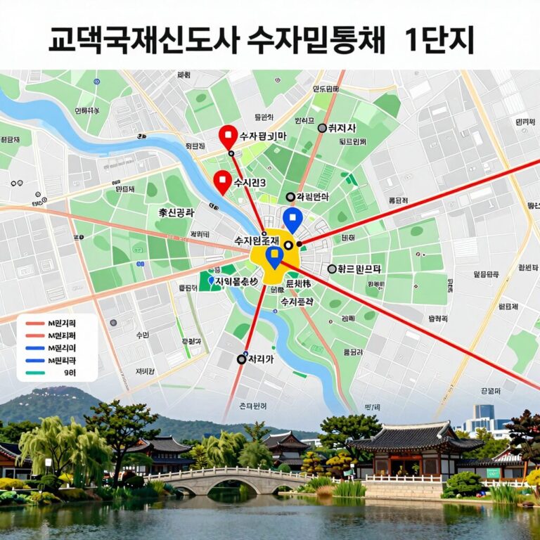고덕국제신도시 수자인풍경채 1단지 위치와 주변 인프라를 보여주는 지도 이미지
