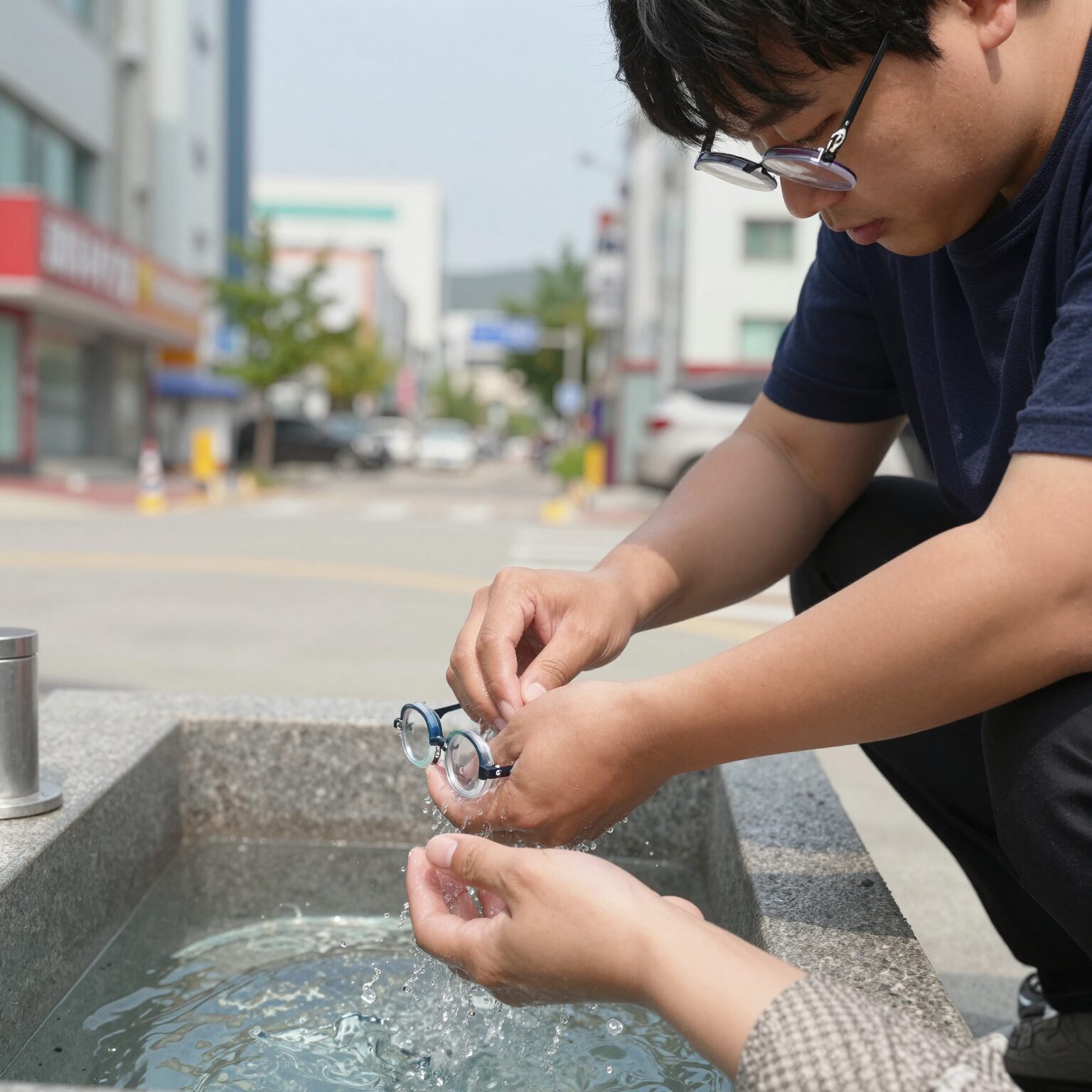 물안경을 수돗물로 헹구는 세척 방법