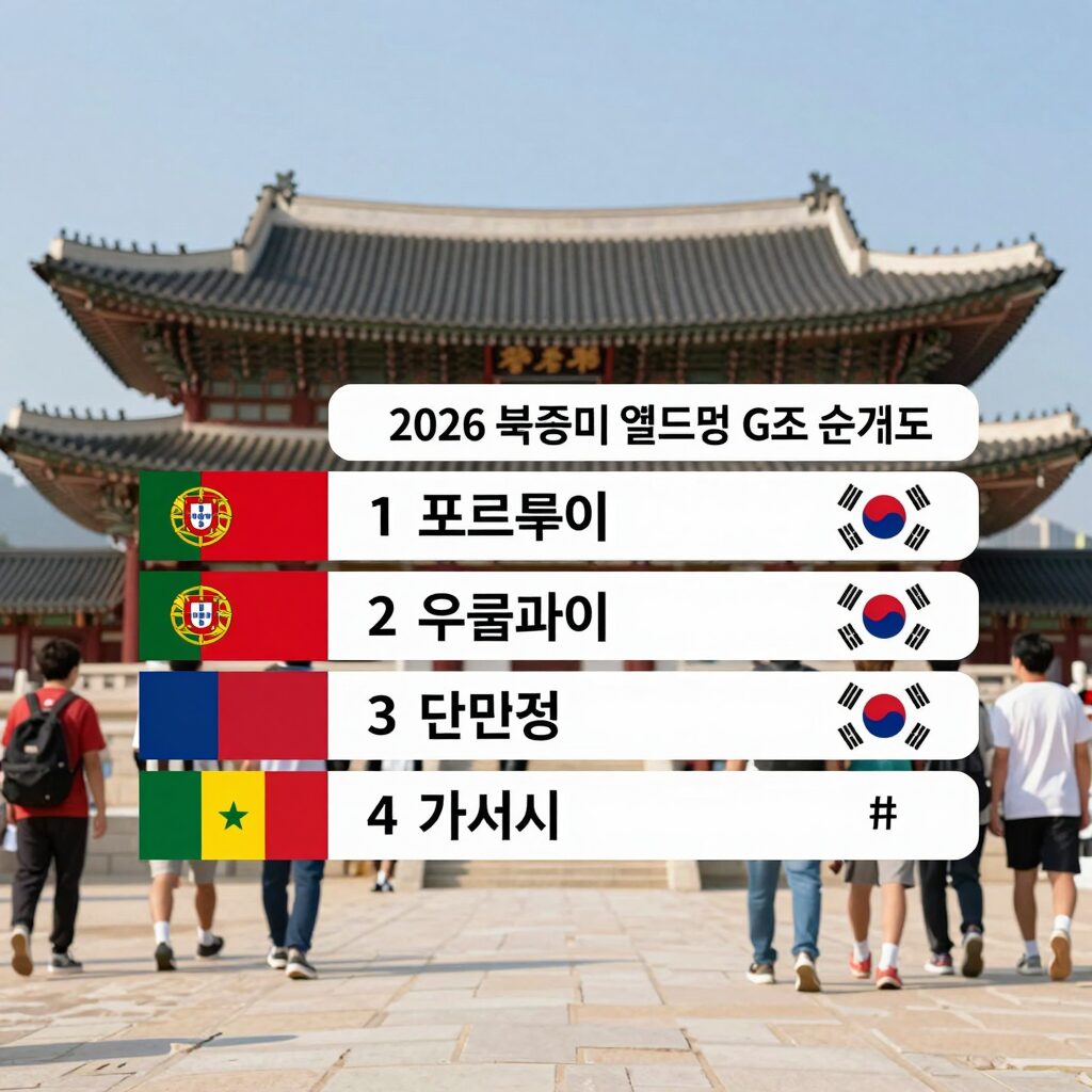 2026 북중미 월드컵 G조 순위표, 포르투갈 1위 우루과이 2위 대한민국 3위 가나 4위
