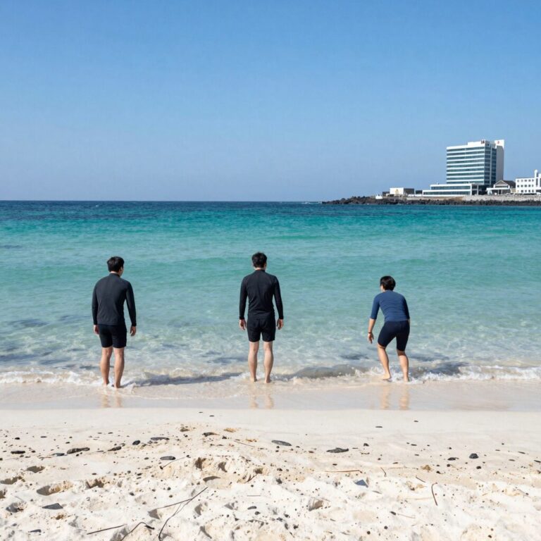 제주도 스노쿨링 포인트 코난비치 에메랄드빛 바다와 모래사장