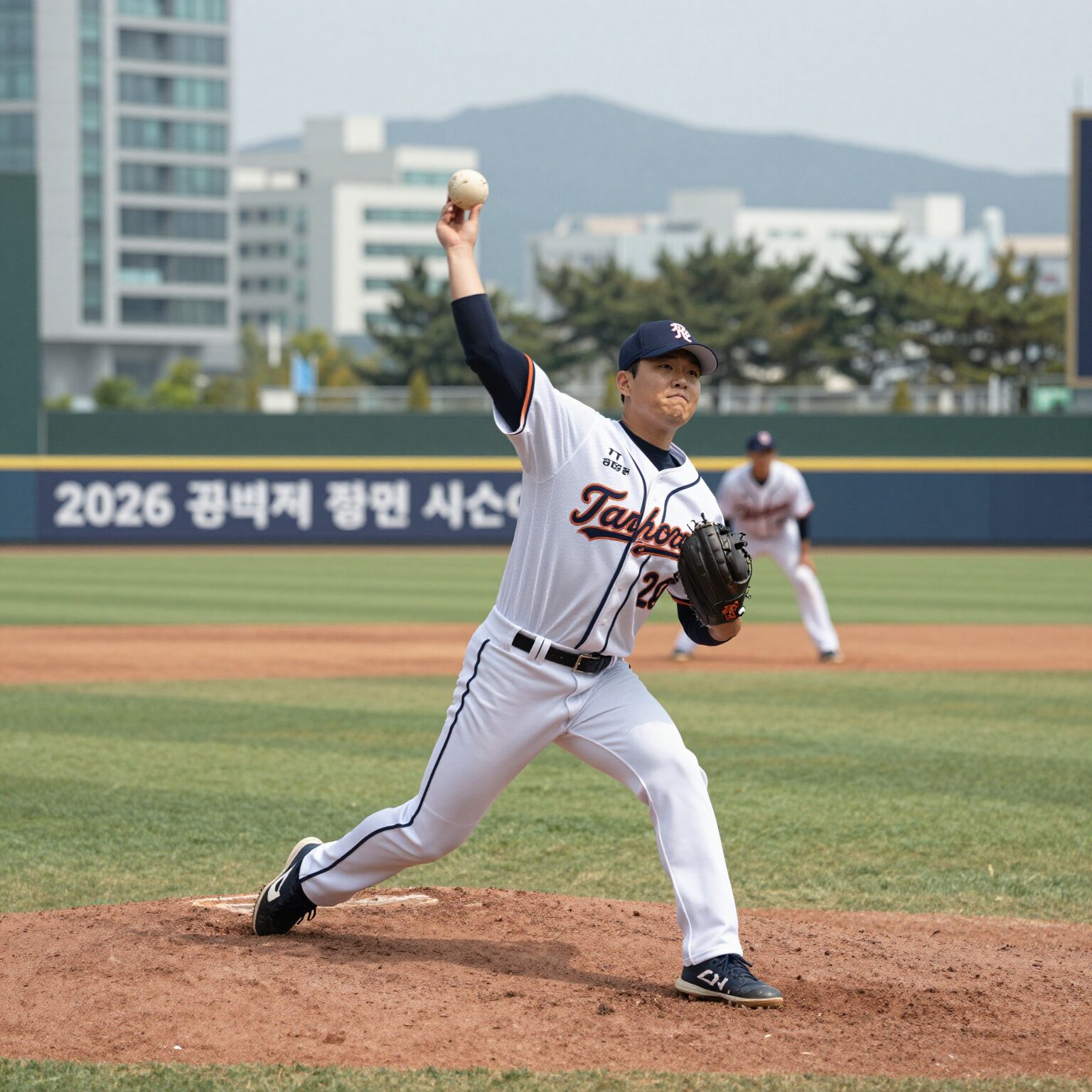Kim Taehoon pitching during a game in 2026 season