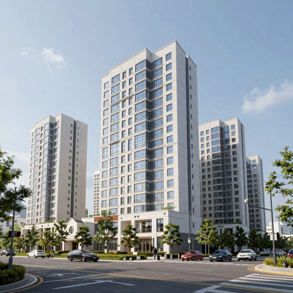 김포 고촌센트럴자이 단지 전경과 주변 아파트 시세 비교 그래프