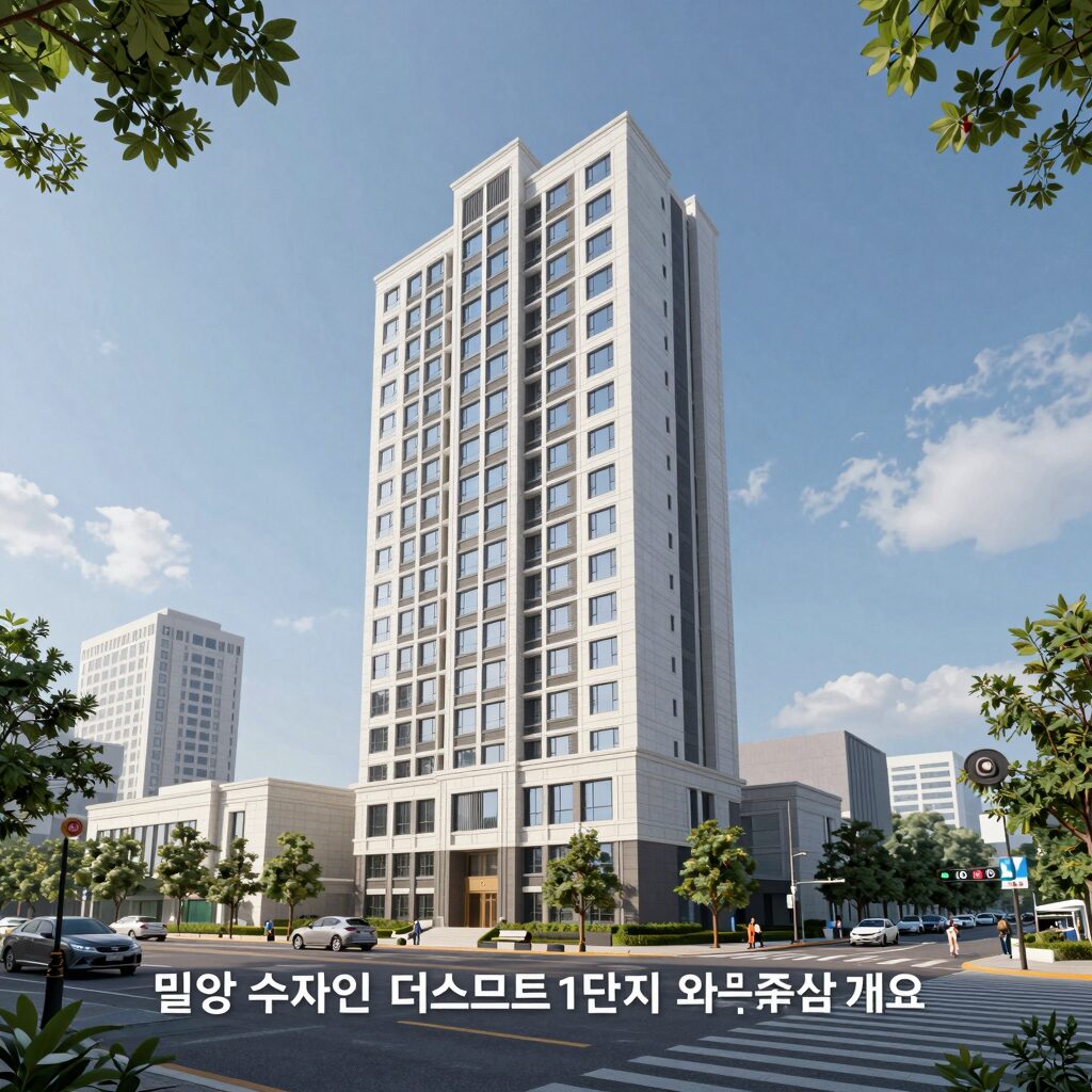 밀양 수자인 더퍼스트 1단지 아파트 조감도와 사업 개요가 함께 표시된 이미지