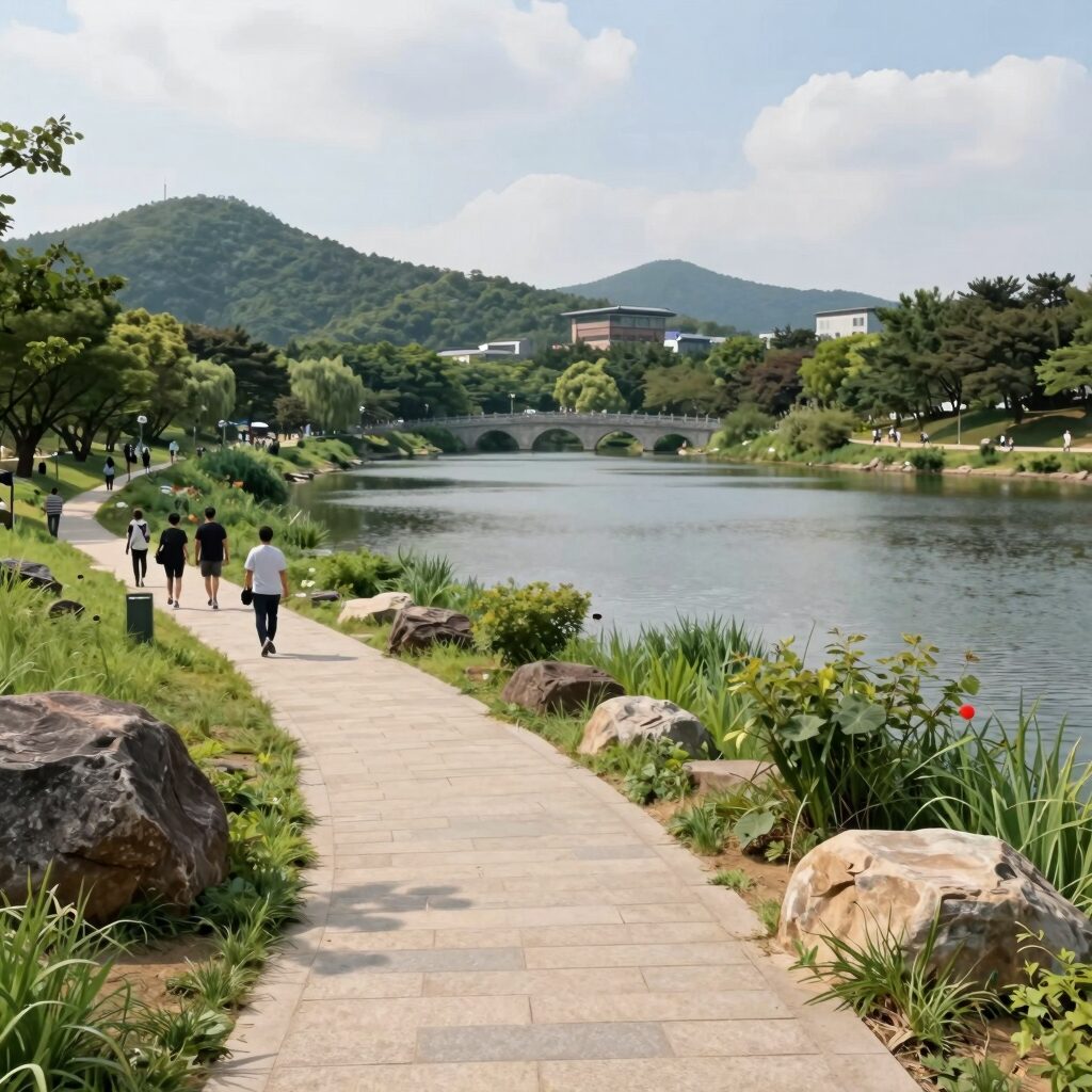 엘리프 성성호수공원 2BL에서 바라본 성성호수공원 전경과 산책로 모습