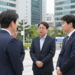 신상진 성남시장이 판교 테크노밸리에서 관계자와 이야기하는 모습