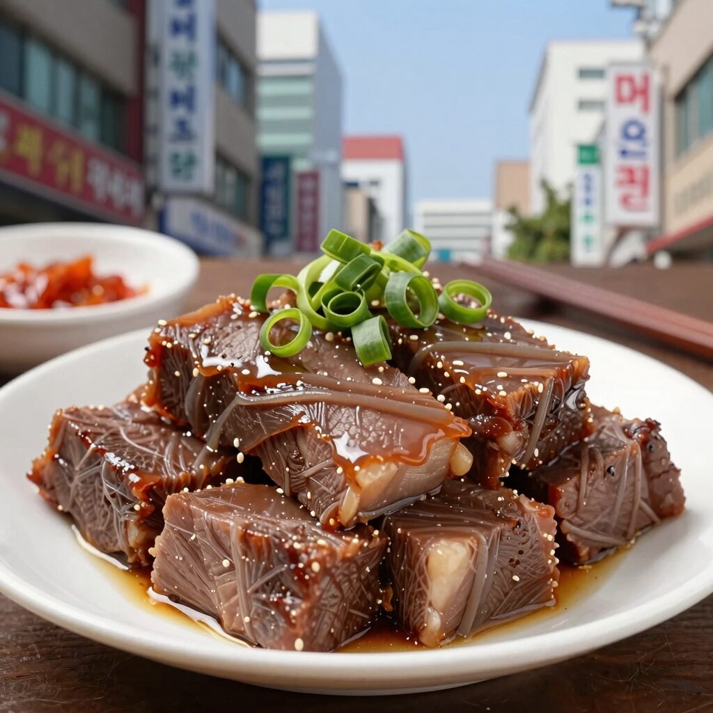 여름철 돼지고기 수육 냉채와 겨자소스 곁들임