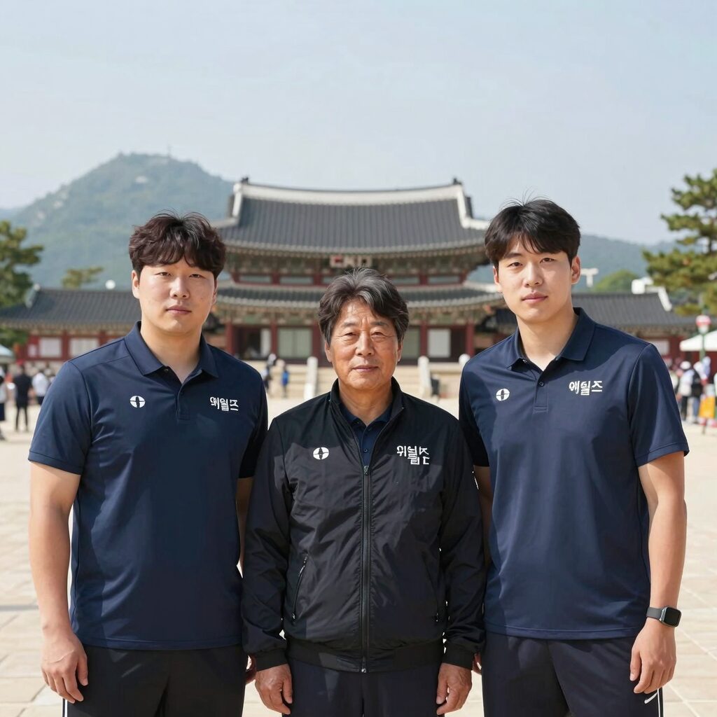 울산 웨일즈 외국인 선수 오카다 아키타케, 고바야시 주이, 나가 타이세이, 알렉스 홀이 함께 찍은 사진