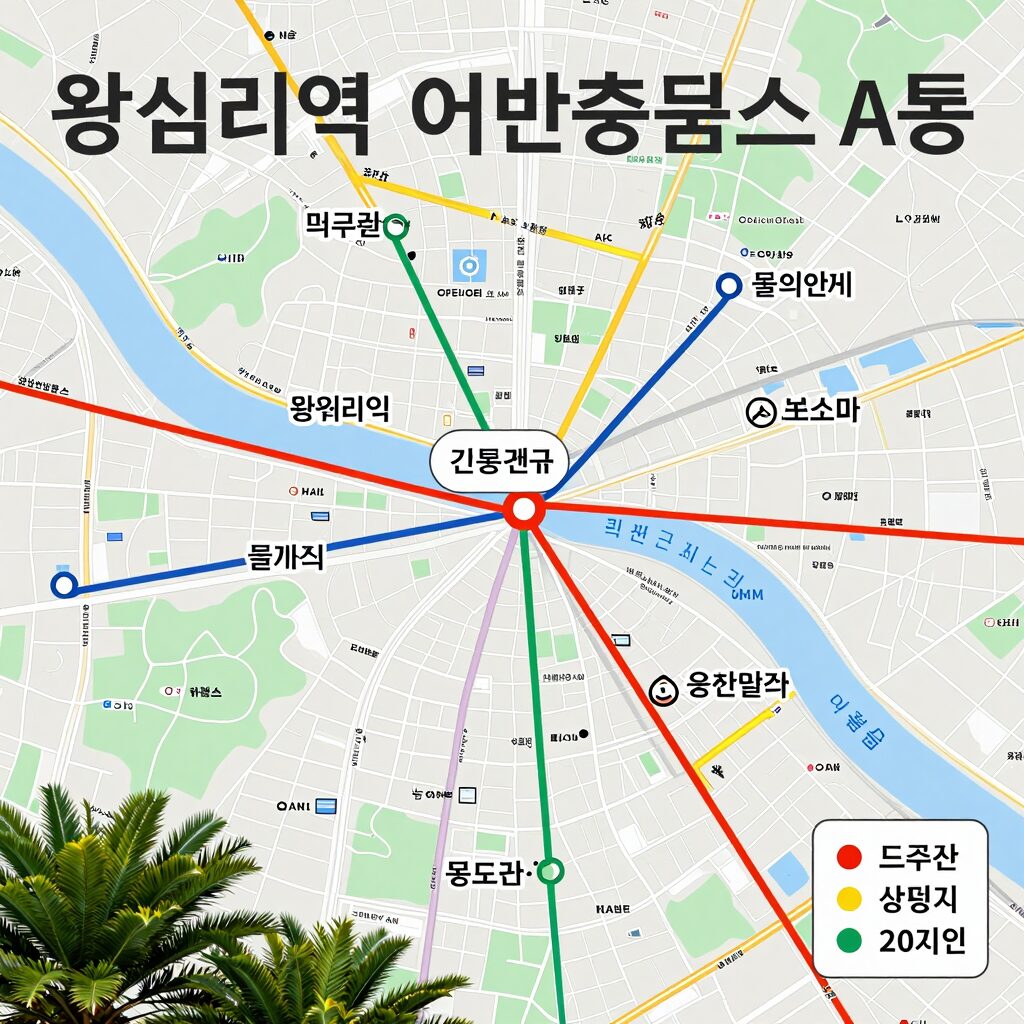 왕십리역 어반홈스 A동 위치와 주변 교통망을 한눈에 보여주는 지도 이미지