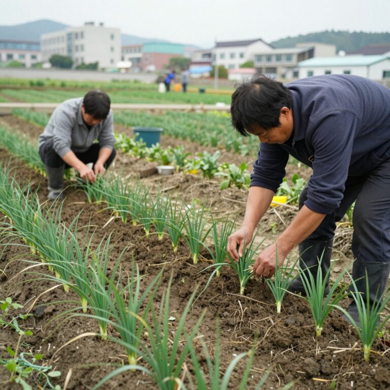 텃밭에서 쪽파 모종을 심고 있는 모습, 쪽파 파종시기 8월 중순 준비