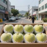 신문지에 개별 포장된 아오리 사과 10kg 박스와 냉장 보관된 사과의 모습