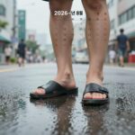 2026년 8월 달력 일러스트 버전으로 비오는 날의 장화와 물웅덩이가 그려진 이미지