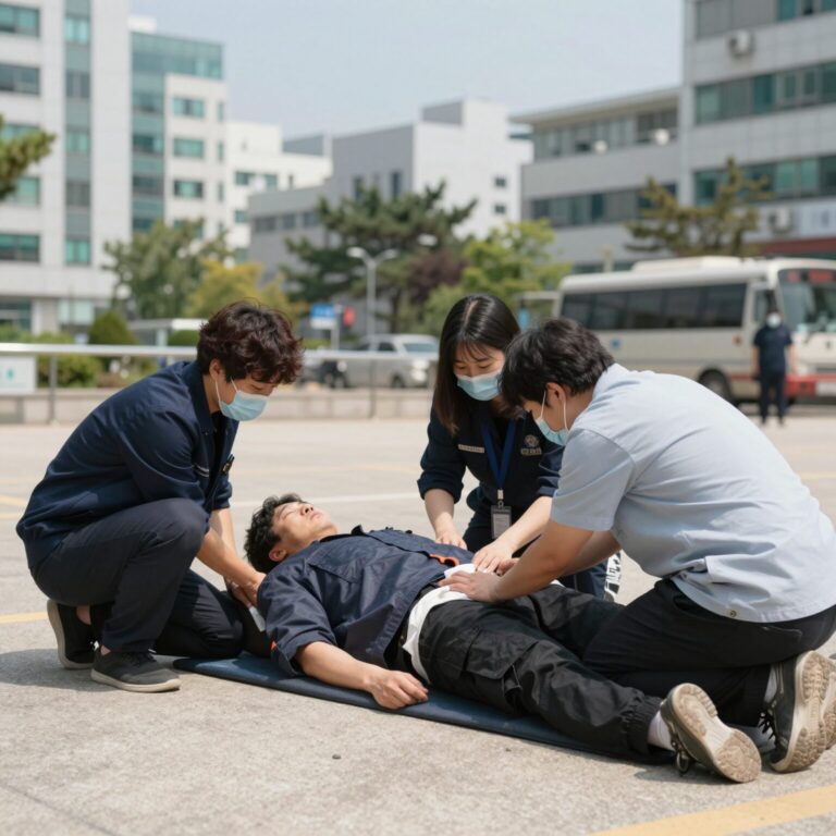 열사병 증상으로 응급처치를 받는 사람의 모습
