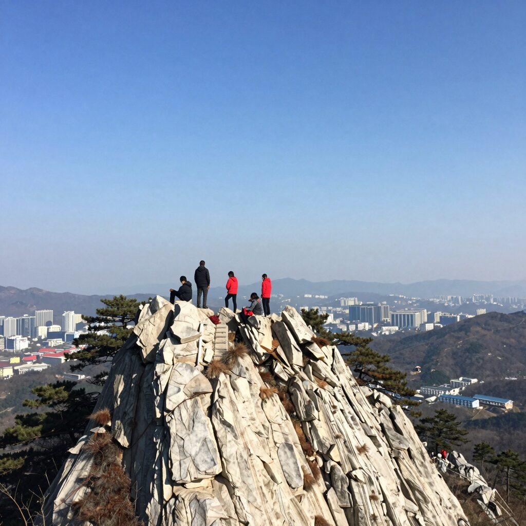 영남알프스 얼음골 케이블카에서 바라본 천황산 정상과 주변 산봉우리 조망