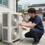 실외기 안 돌아감 자가 점검 방법 에어컨 실외기가 멈춰 있는 모습을 확인하는 점검 장면
