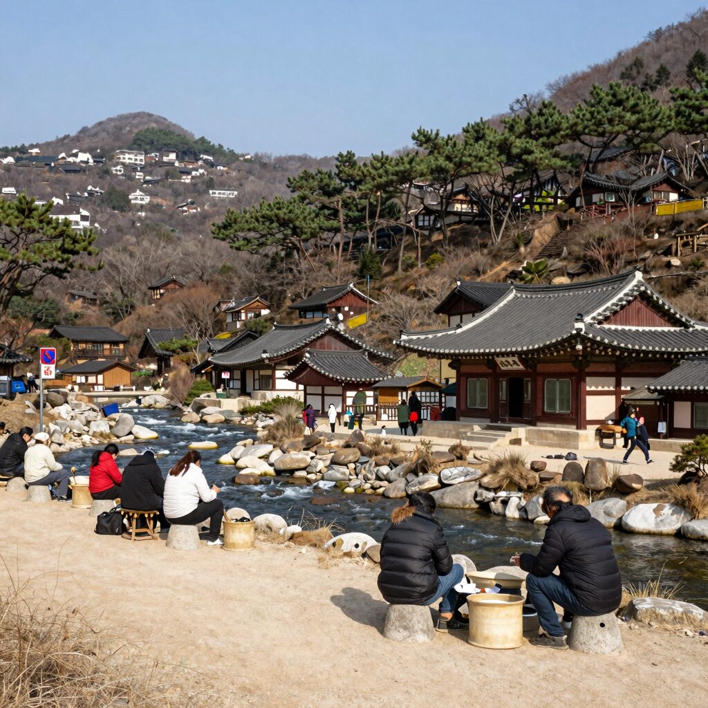 담양 용흥사계곡 상록수산장 평상에서 백숙과 계곡 풍경을 담은 사진