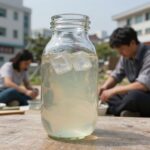 백향과청 만들기 완성된 유리병과 에이드 한 잔