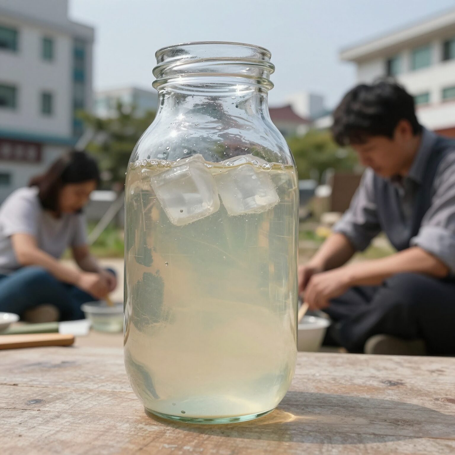 백향과청 만들기 완성된 유리병과 에이드 한 잔