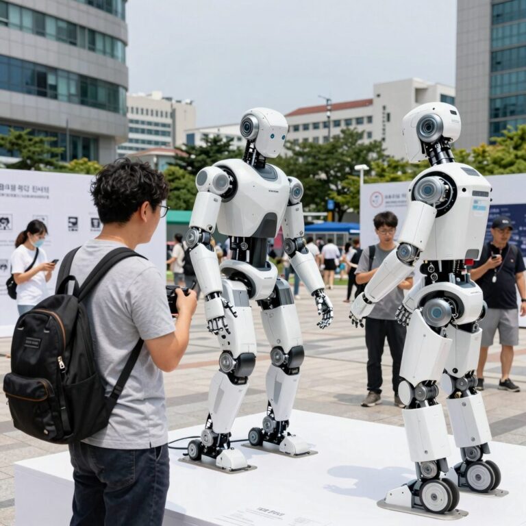 서울 8월 무료 전시회 북서울미술관 권병준 전시 관람객이 로봇 작품을 체험하는 모습