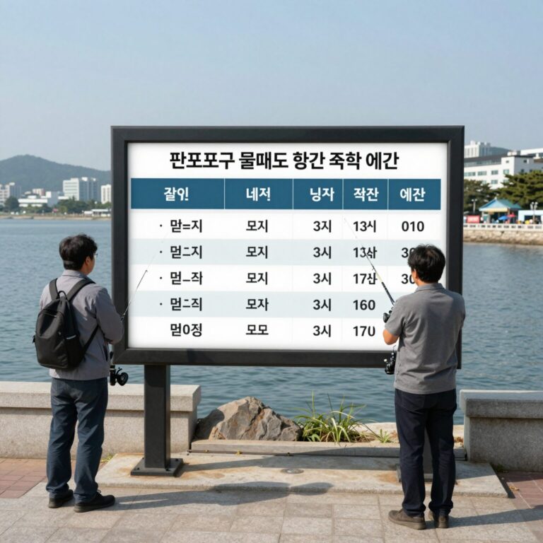 판포포구 물때표 확인 화면으로 조석 예보와 낚시 적합 시간을 표시