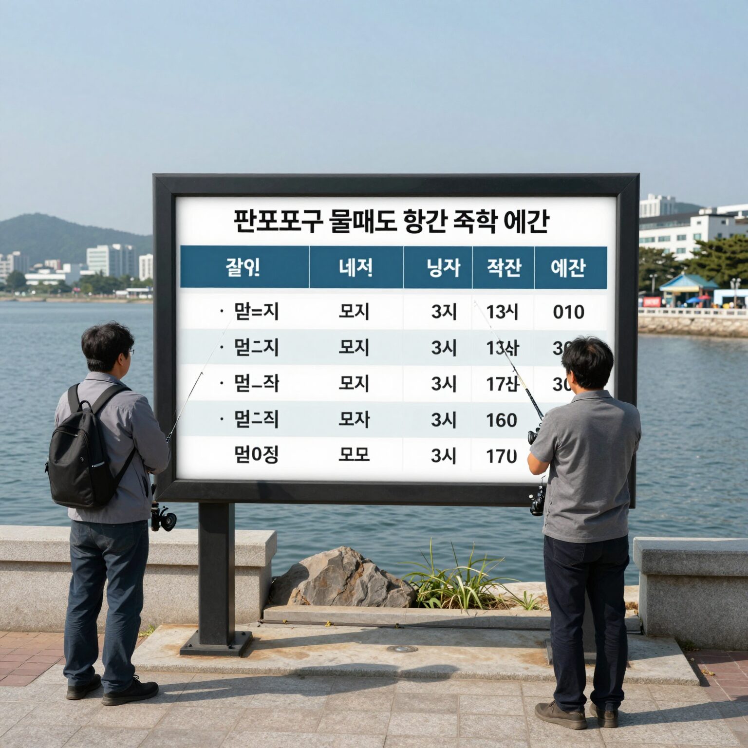 판포포구 물때표 확인 화면으로 조석 예보와 낚시 적합 시간을 표시