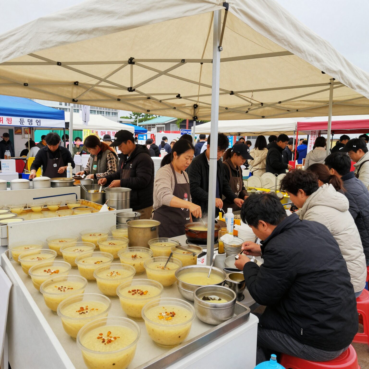 보령 머드축제 공연장 내부 푸드트럭 존에서 돼지팥빙수를 판매하는 모습. 빈자리가 눈에 띄지만 나중에는 많은 손님으로 가득 찼다.