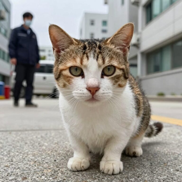 고양이가 입을 벌리고 헥헥거리는 응급 상황에서 보호자가 확인해야 할 증상과 대처 방법을 설명하는 이미지