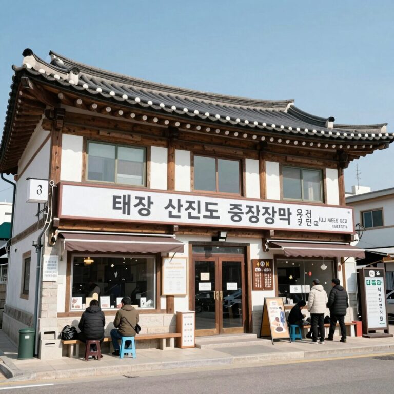 태안 신진도 항구 주변 중식당과 한식당 외관