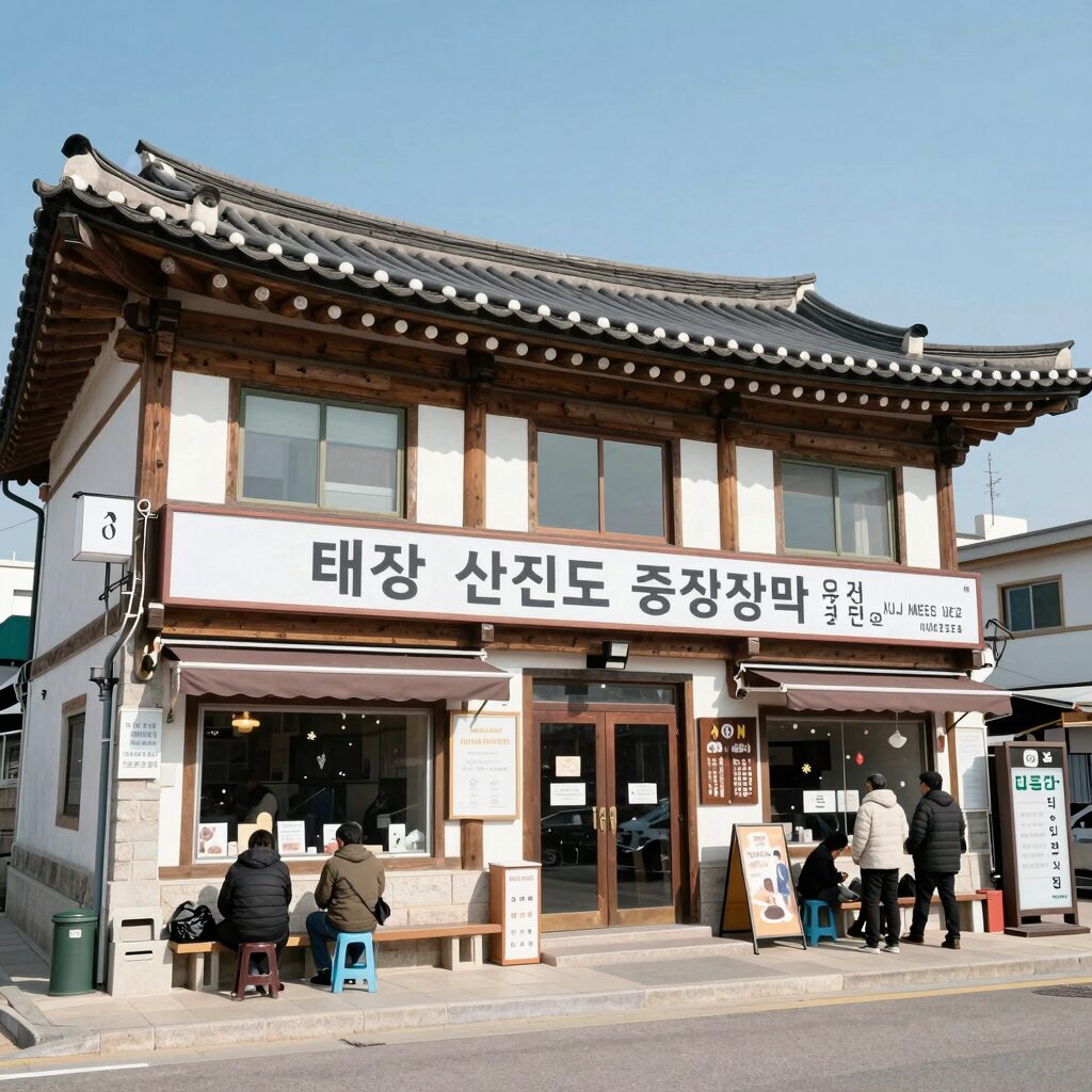 태안 신진도 항구 주변 중식당과 한식당 외관