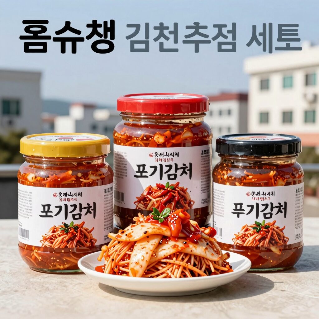 홈쇼핑김치 추천 제품 세트 사진 – 포기김치와 깍두기가 담겨 있는 모습