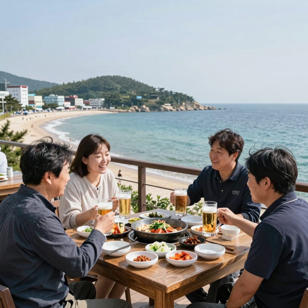 강릉 경포대 술집에서 즐기는 회와 맥주 안주
