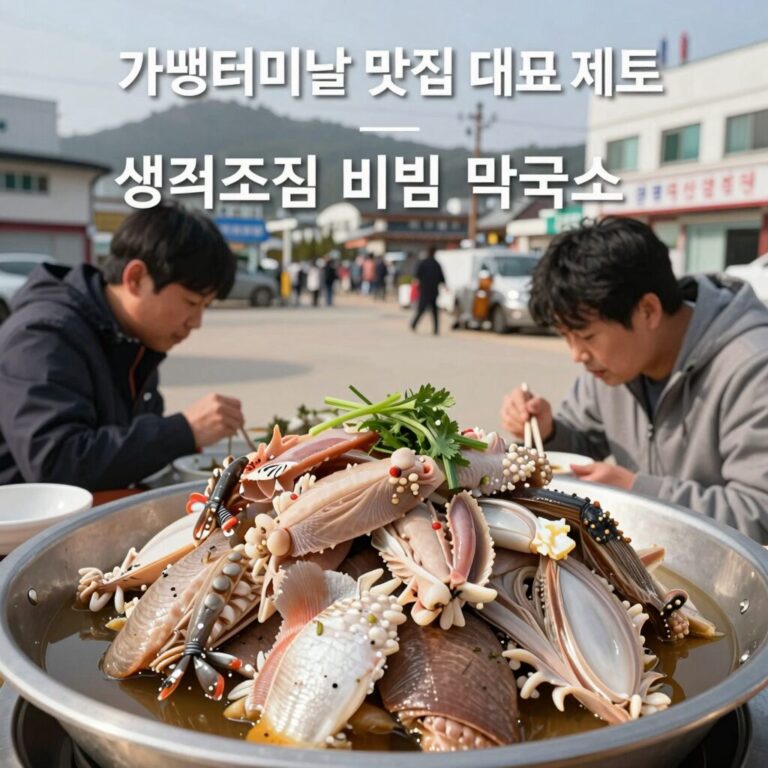 가평터미널 맛집 대표 메뉴인 생선조림과 비빔막국수, 닭갈비를 소개하는 사진
