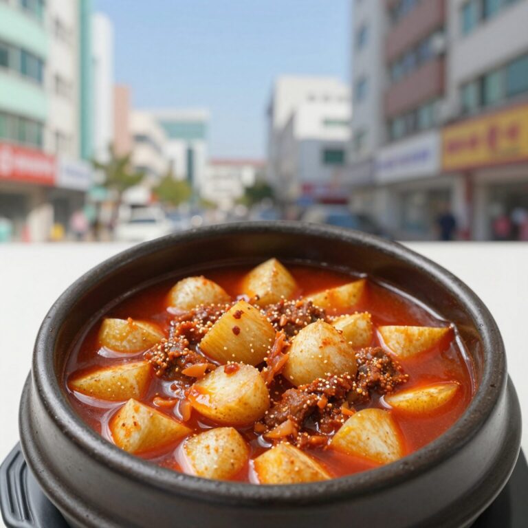포슬포슬 감자와 돼지고기가 듬뿍 들어간 고추장찌개 완성 모습