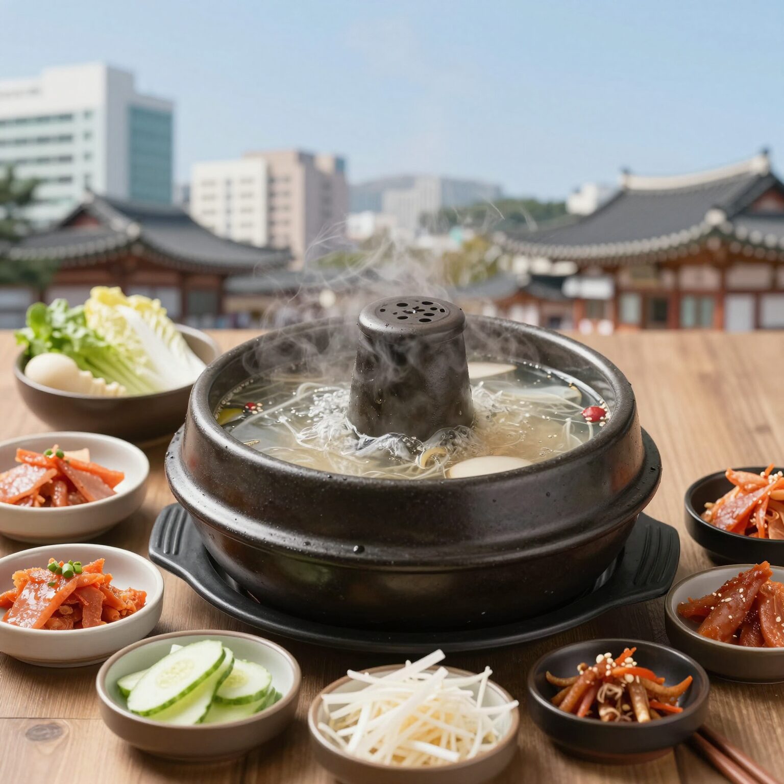안산 궁중삼계탕 한방삼계탕 뚝배기와 깔끔한 반찬