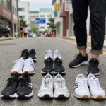 다양한 아쿠아슈즈 브랜드를 바닥면과 소재별로 비교한 사진