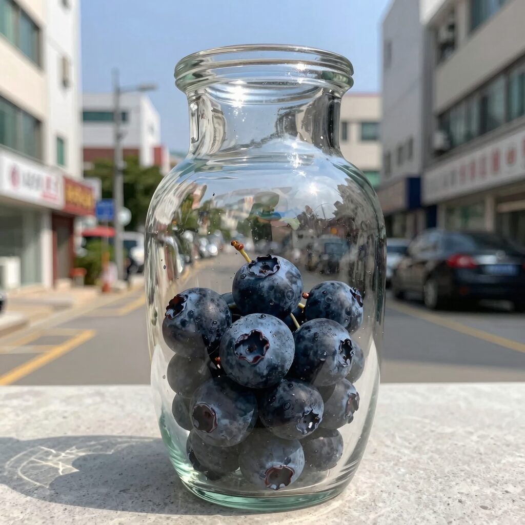 아로니아 청을 담근 유리병 사진