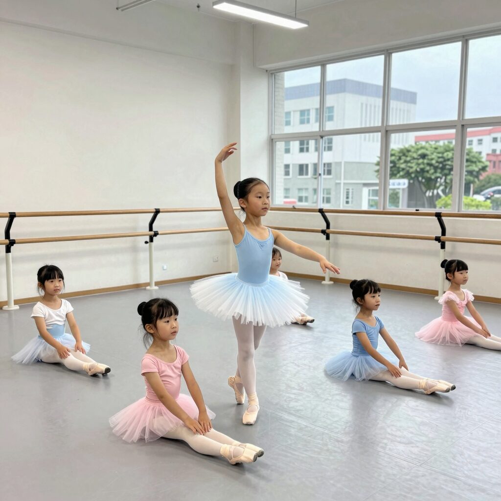 홈플러스 문화센터 가을학기 유아발레 공개수업에서 아이들이 발레 동작을 선보이고 있는 모습