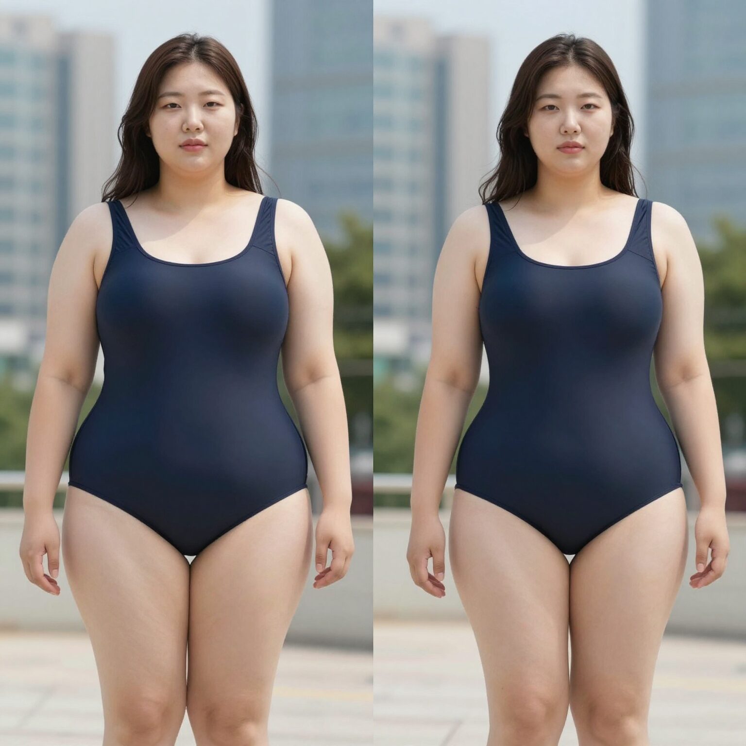 여성 빅사이즈 수영복 선택을 위한 체형커버 래쉬가드와 원피스 비교 사진