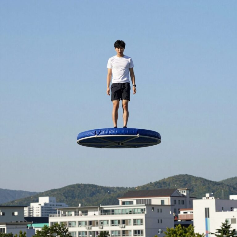 가평 블롭점프에서 에어쿠션 위로 공중에 떠오르는 순간