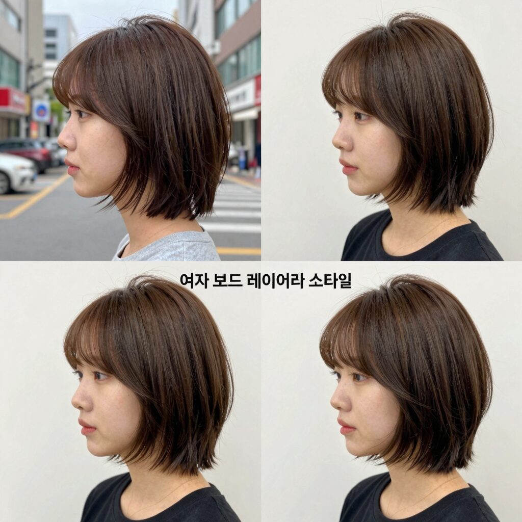 여자 보드숏 레이어드 스타일링 사진 다양한 길이와 색상 비교