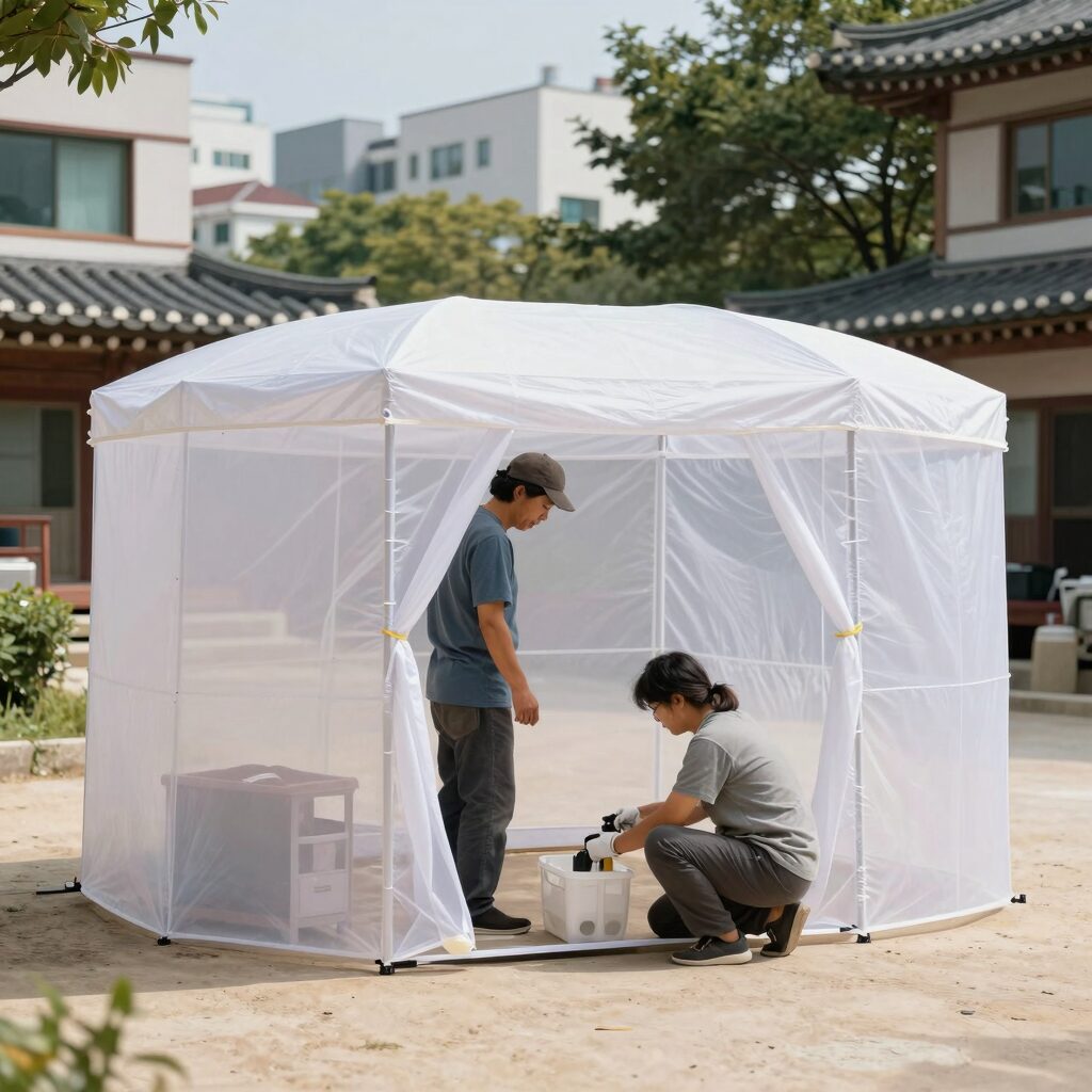 차박 모기장 설치 모습