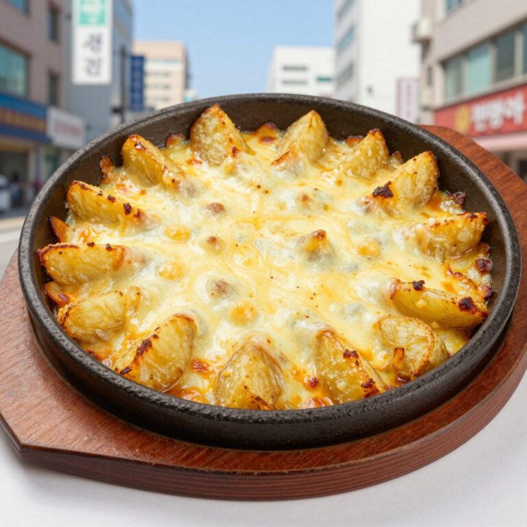 노릇하게 구워진 치즈 감자 그라탕 완성 접시