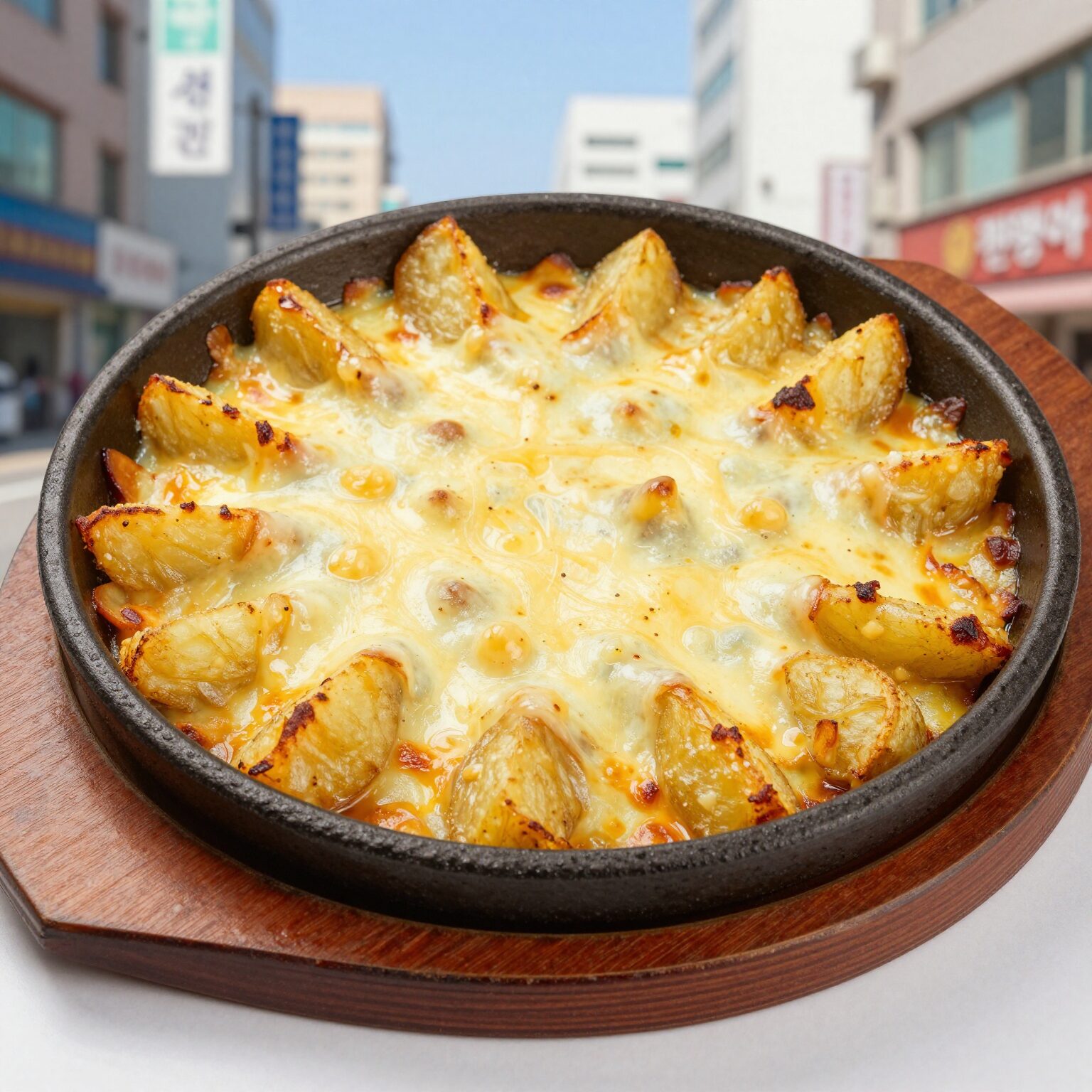 노릇하게 구워진 치즈 감자 그라탕 완성 접시