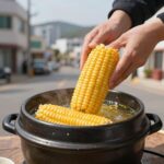 압력솥에 옥수수를 넣고 삶는 모습