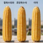 찰옥수수와 초당옥수수 옥수수 종류별 이삭 비교 사진