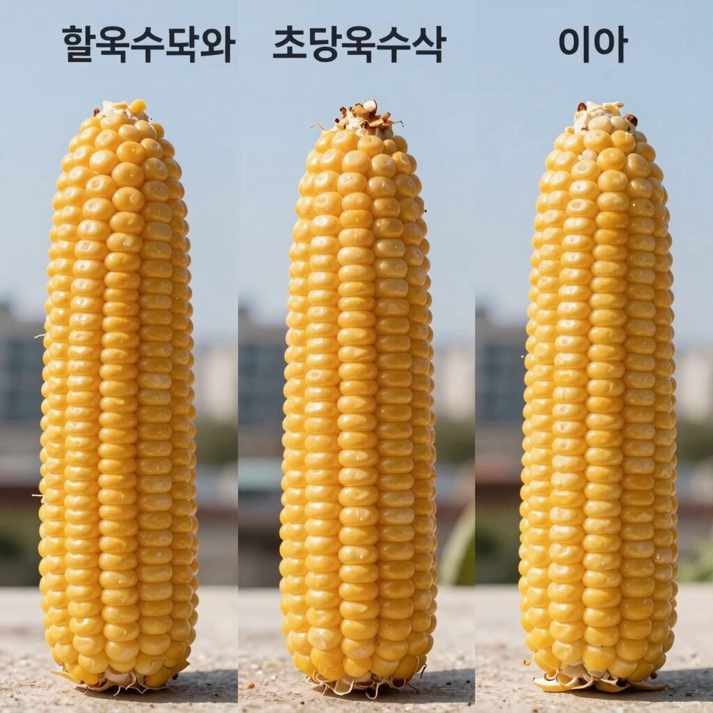 찰옥수수와 초당옥수수 옥수수 종류별 이삭 비교 사진
