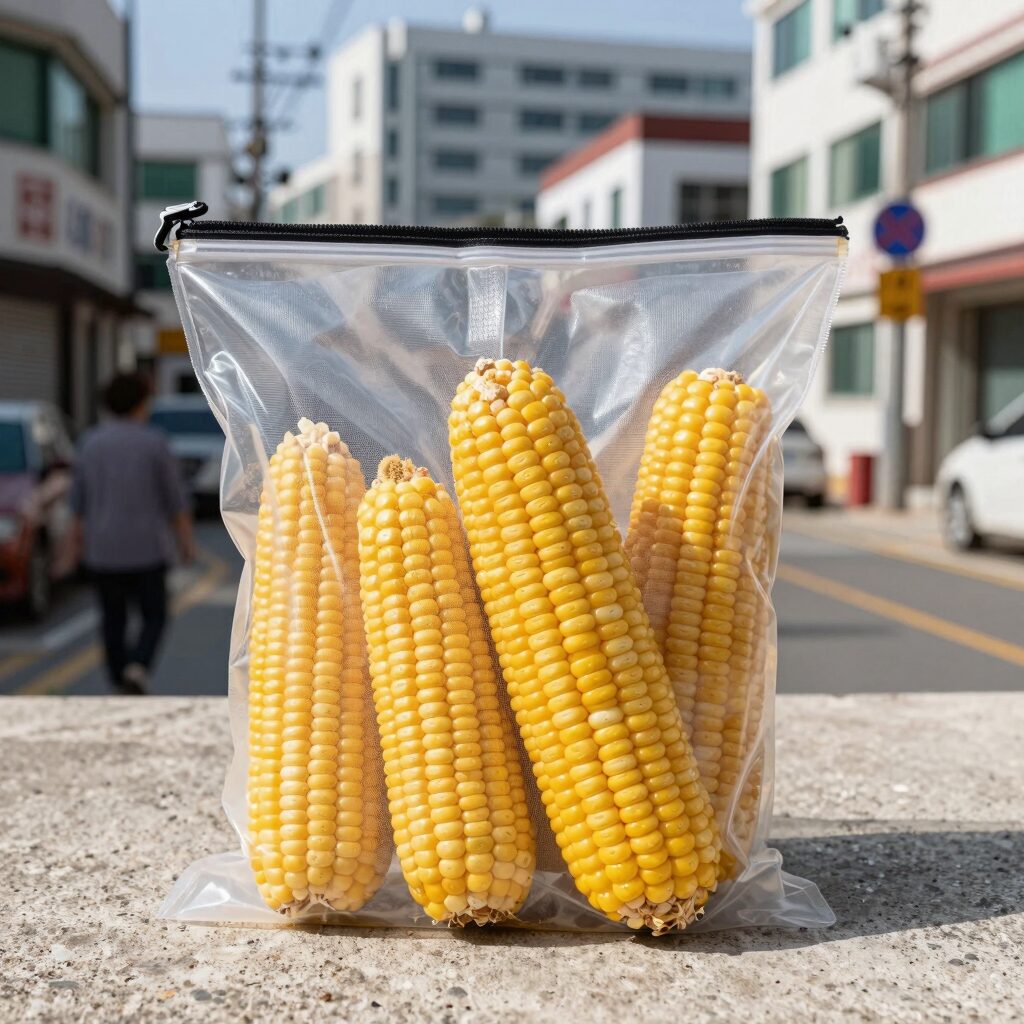 찐 옥수수 지퍼백에 소분하여 냉동 보관하는 방법