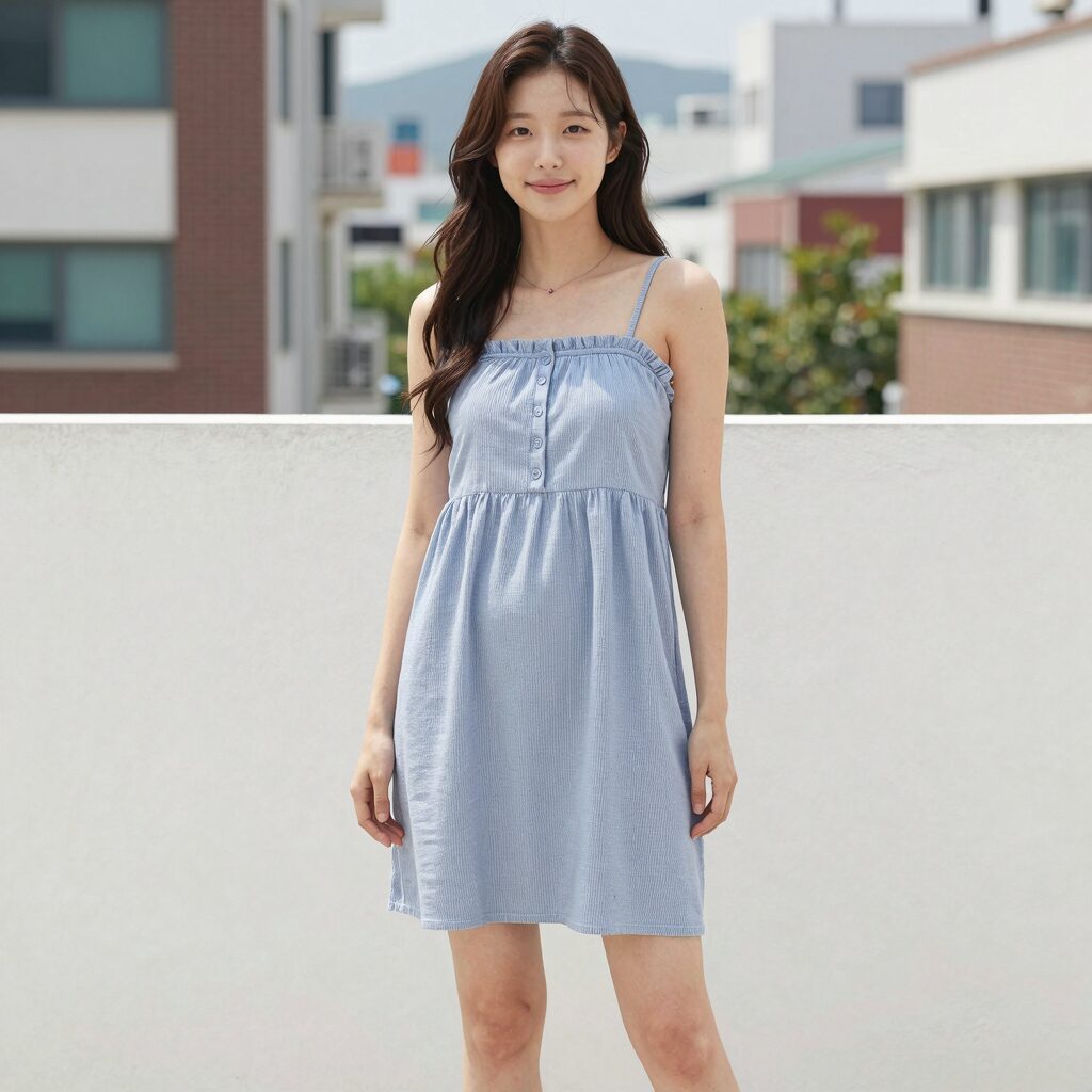 여름 순면 나시 원피스 착용 모습 통기성 좋은 홈웨어 스타일링